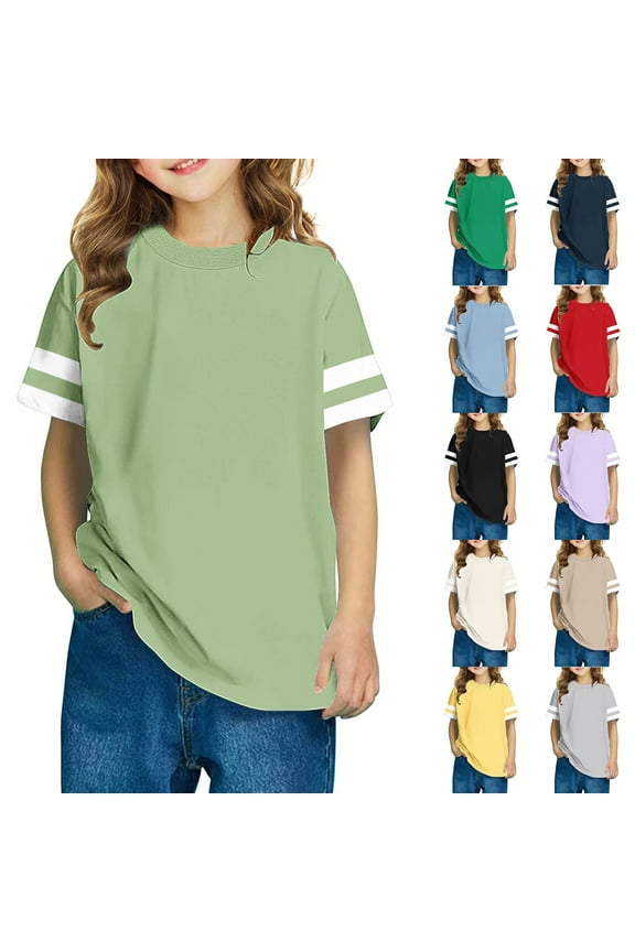 Tshirts for Kids Girls Summer Casual Color Block Short Sleeve T Shirts Loose Fit Crewneck Tshirt Solid Color Basic Tees Black Size 7 Years