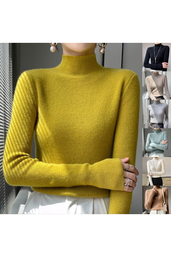 Turtle Neck Sweaters for Women Casual Ribbed Knit Sweater Warm Fall Winter Underwear Solid Color Slimming Shirts Comfy Long Sleeve Pullover Tops