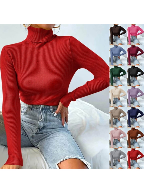 Turtleneck Sweater for Women 2025 Cozy Ribbed Knit Sweaters Fall Casual Long Sleeve Pullover Tops Slim Fit Soft Jumper Tops Black M