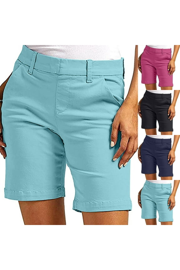 Twill Shorts Women with Pockets Comfy High Waisted Summer Casual Shorts Straight Leg Beach Vacation Trendy Shorts Navy XL