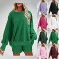 thumbnail image 1 of CFLVAEK Two Piece Outfits Women Shorts and Oversized Patchwork Long Sleeve Sweatshirts Fashion Fall Sweatsuits with Pockets Pink L, 1 of 7