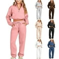 thumbnail image 1 of CFLVAEK Two Piece Sweatsuits Women Half Zip Long Sleeve Crop Sweatshirts Drawstring Elastic Waist Sweatpants Fall Workout Outfit Sets with Pockets Pink S, 1 of 7