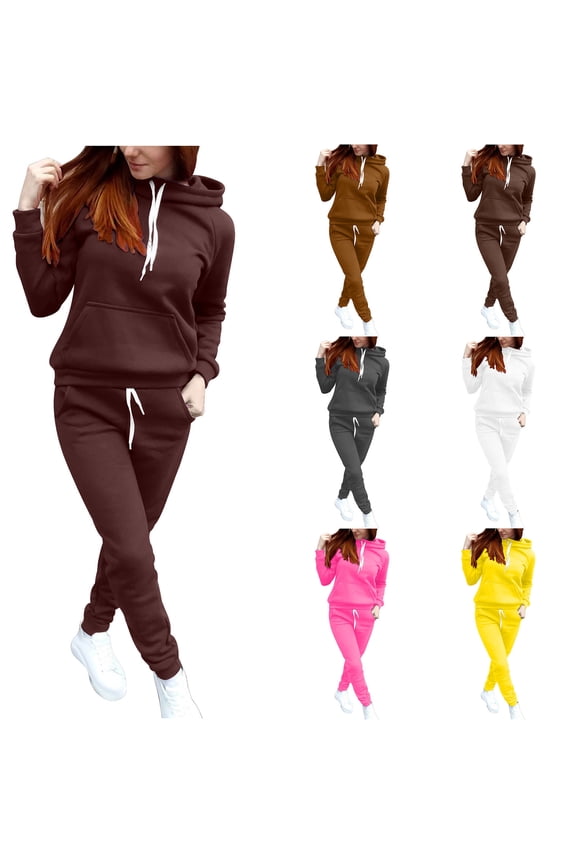 Two Piece Sweatsuits Women Outfits Casual Long Sleeve Hoodies Drawstring Jogger Sweatpants with Pockets Fall Tracksuit Set Coffee XXL