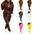 thumbnail image 1 of CFLVAEK Two Piece Sweatsuits Women Outfits Casual Long Sleeve Hoodies Drawstring Jogger Sweatpants with Pockets Fall Tracksuit Set White L, 1 of 10