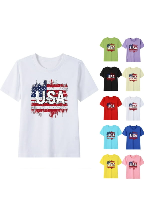 USA Flag Patriotic Fourth of July Shirts for Kids Indenpendence Day T Shirts Casual Cotton Short Sleeve Round Neck Tshirt 12 Years