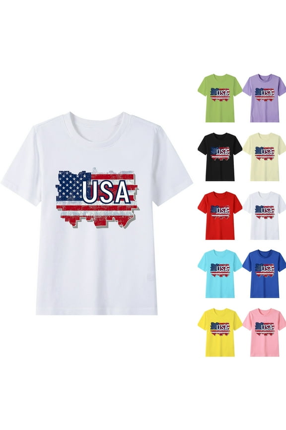 USA Flag Shirt for Kids 4th of July Patriotic Tshirts Indenpendence Day Tees Comfy Cotton Short Sleeve Crewneck T Shirts 11 Years