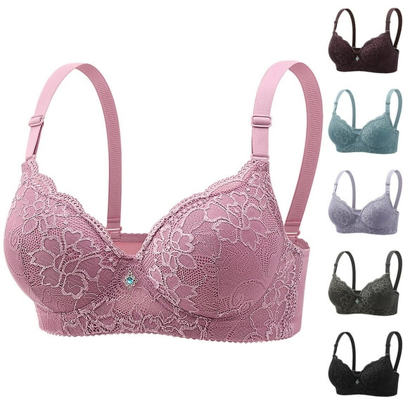 CFLVAEK Underwire Bras for Women Plus Size Push Up Bra Breathable Full Coverage Everyday Bra Comfort Full Figure Lace Bras for Large Bust Pink M