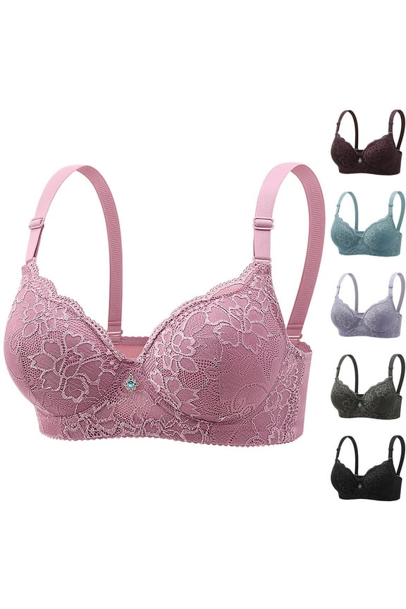 Underwire Bras for Women Plus Size Push Up Bra Breathable Full Coverage Everyday Bra Comfort Full Figure Lace Bras for Large Bust Pink M