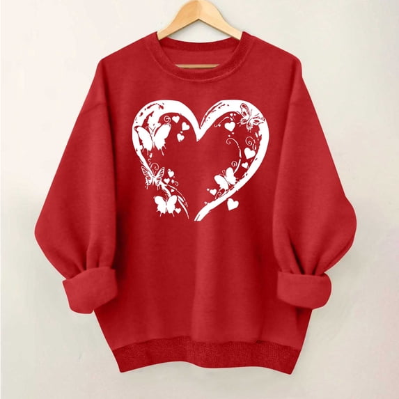 CFLVAEK Valentine's Day Sweatshirts Women Oversized Heart Graphic Sweatshirt Plus Size Long Sleeve Crewneck Pullover Tops Red M