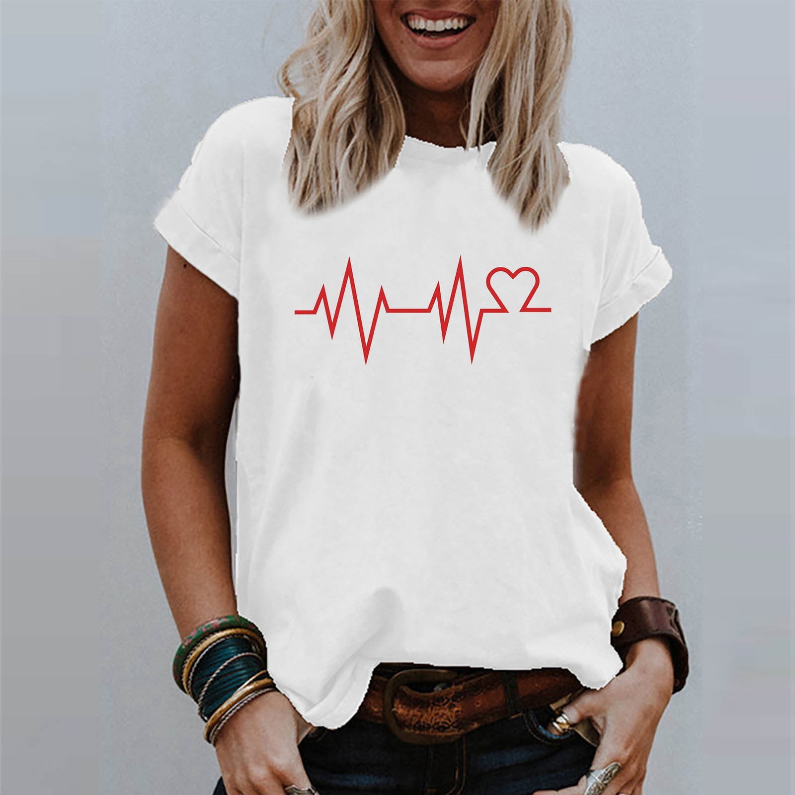 CFLVAEK Valentines Day Gifts Tshirts for Women 2025 Fashion Heartbeat