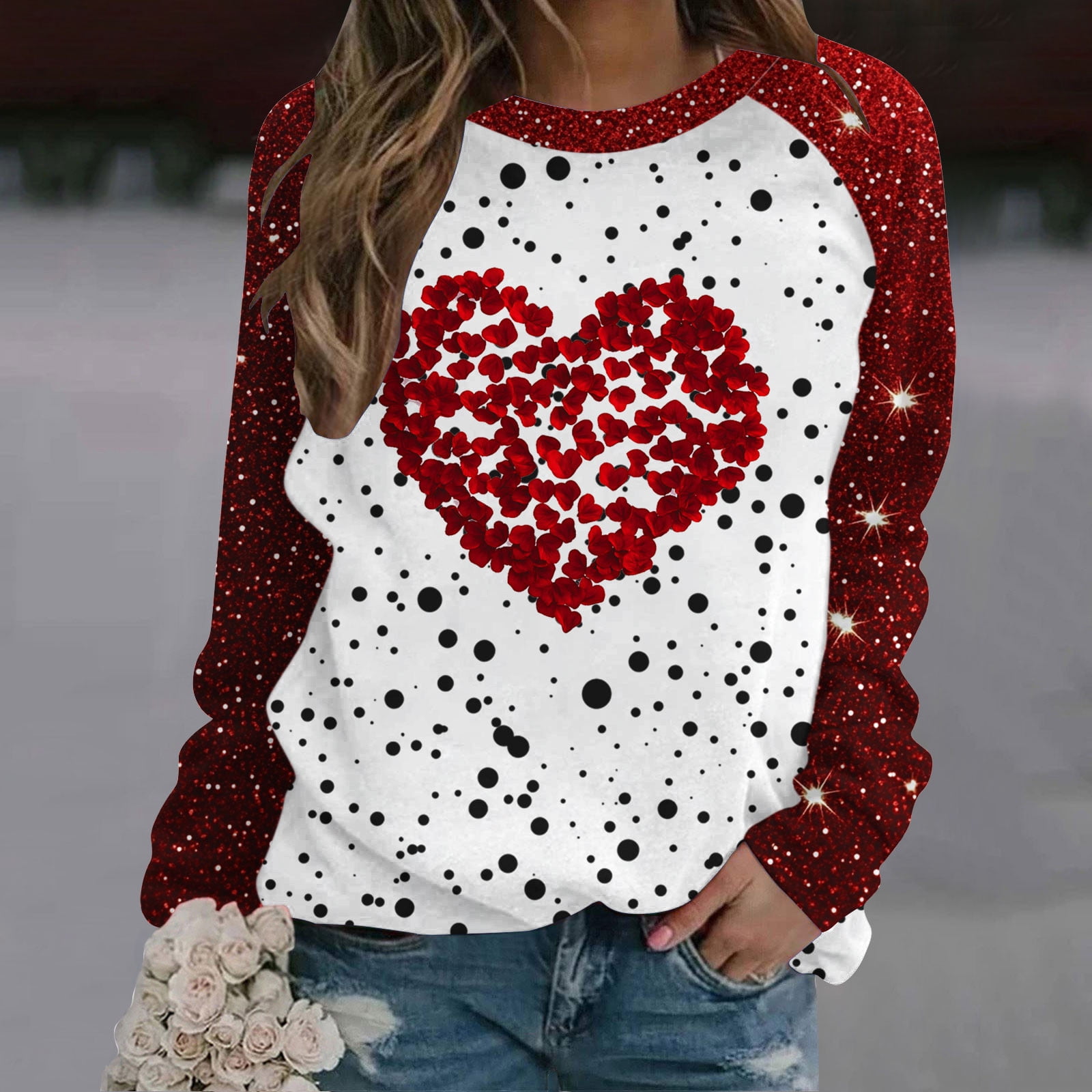 CFLVAEK Valentines Day Gifts for Women Plus Size Long Sleeve Shirts