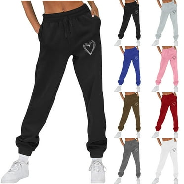 CFLVAEK Valentines Day Sweatpants for Women Cute Love Heart Print Joggers Pants with Pockets Casual Drawstring High Waisted Workout Lounge Sweatpant Black S