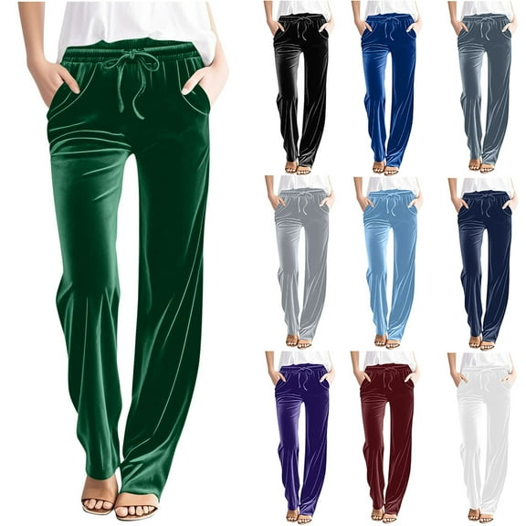 CFLVAEK Velvet Pants Women Plus Size Straight Wide Leg Pajamas Pant Casual Drawstring Elastic Waist Sleep Trousers with Pockets Wine XL