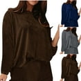 thumbnail image 1 of CFLVAEK Velvet Tops for Women Plus Size Long Sleeve Dress Casual Shirt Comfy Round Neck Blouses Solid Color Oversized Shirts Blue XL, 1 of 6