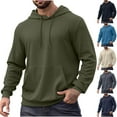 thumbnail image 1 of CFLVAEK Waffle Knit Hoodie for Men Big and Tall Long Sleeve Hoodies Casual Solid Drawstring Hooded Sweatshirt with Pocket Blue L, 1 of 10