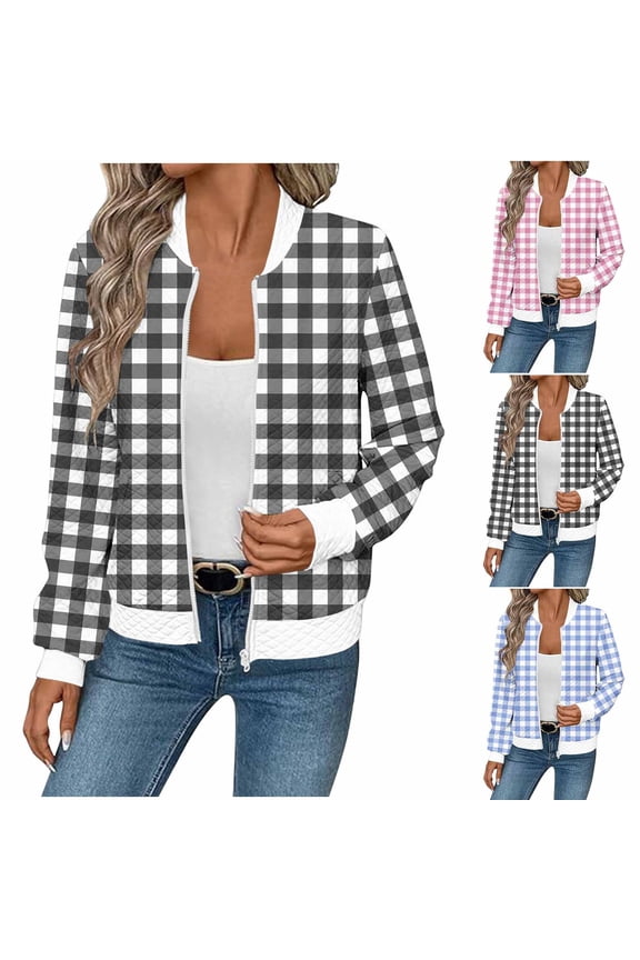 Waffle Knit Jackets for Women Fashion Plaid Jacket Fall Winter Shacket Casual Full Zip Up Long Sleeve Coat with Pockets Black XXL