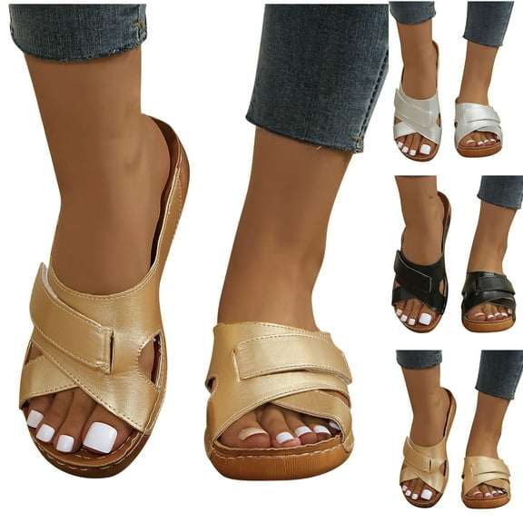 CFLVAEK Wedge Sandals for Women Wide Width Slide Sandal Casual Open Toe Slip On Sandat Summer Beach Outdoor Walking Shoes Size 5.5