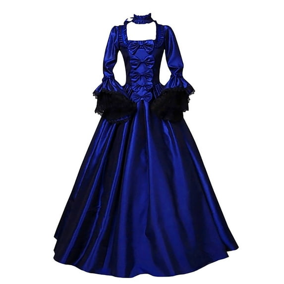 CFLVAEK Western Dresses for Plus Size Women Retro Bell Sleeve Maxi Dress Elegant Peasant Empire Dresses Victorian Ball Prom Gown with Bowknot, Blue