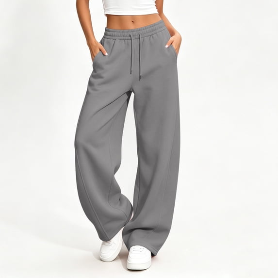 CFLVAEK Wide Leg Barrel Sweatpants for Women Plus Size Drawstring Elastic Waisted Baggy Sweatpant with Pockets Gray XL