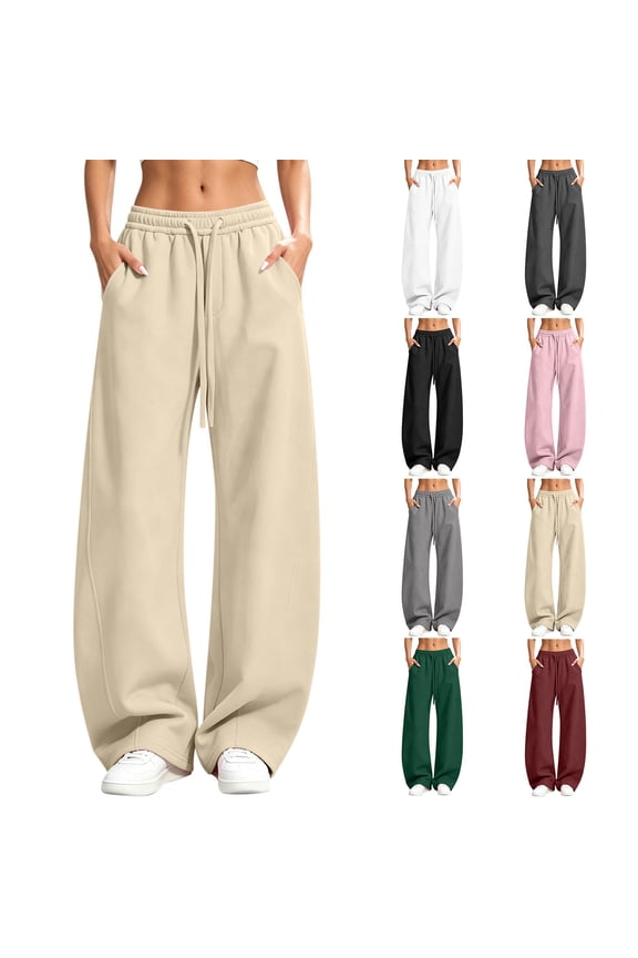 Wide Leg Barrel Sweatpants for Women Plus Size Drawstring Elastic Waisted Baggy Sweatpant with Pockets Wine L