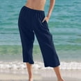 thumbnail image 1 of CFLVAEK Wide Leg Capri Pant with Pocket for Women Baggy Solid Ruched Beach Pant Flowy Summer Casual Straight Pedal Pushers Lightweight Mid Rise Lounge Pants, 1 of 6