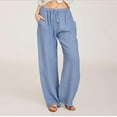 thumbnail image 1 of CFLVAEK Wide Leg Lounge Pants for Petite Women Comfy Drawstring Pull On Trousers Pants Elastic Low Waist Beach Slacks Casual Full Length Office Pants Light blue S, 1 of 6