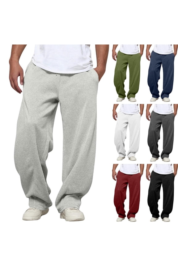 Wide Leg Sweatpants Men Casual Drawstring Elastic Waist Athletic Workout Pants Loose Fit Open Bottom Sweatpant with Pockets Army Green L