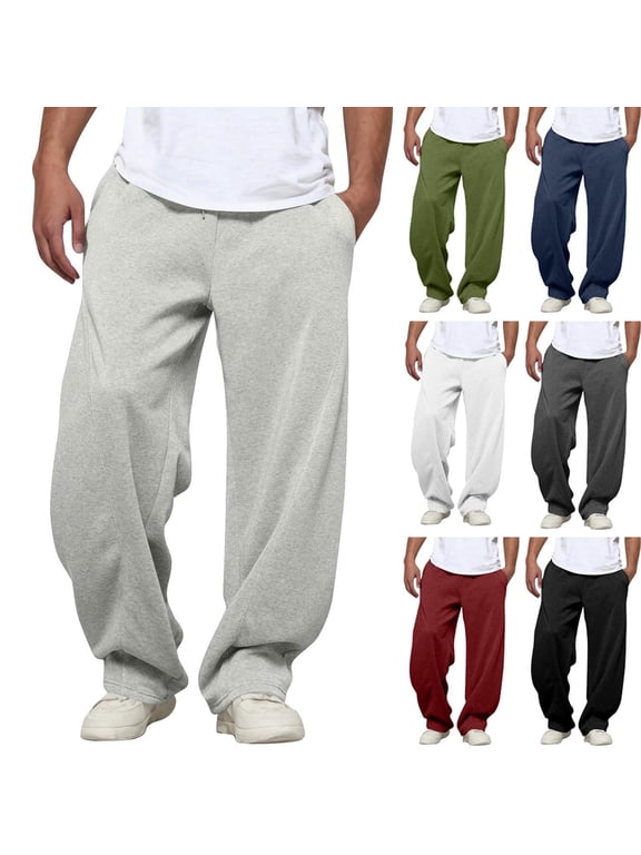 Wide Leg Sweatpants Men Casual Drawstring Elastic Waist Athletic Workout Pants Loose Fit Open Bottom Sweatpant with Pockets Black L