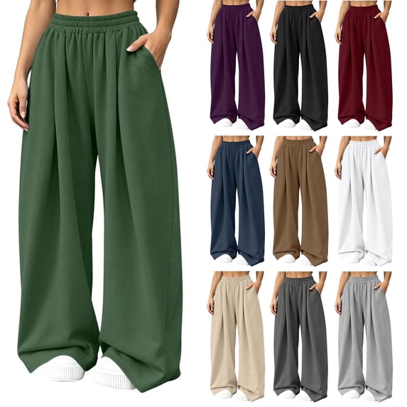 CFLVAEK Wide Leg Sweatpants Women Loose Fall Winter Baggy Lounge Trousers Casual Elastic Waisted Sweatpant with Pockets Navy XL