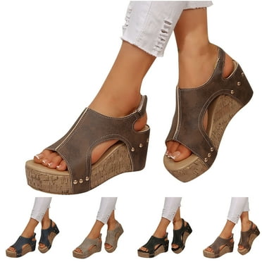 CFLVAEK Wide Width Platform Wedge Sandals For Women Summer Dressy Open Toe Buckle Ankle Strap Platform Wedge Sandals Ladies Comfortable Low Heel Sandal Wedding Party Dress Shoe Size 6