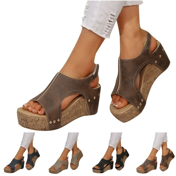 CFLVAEK Wide Width Platform Wedge Sandals For Women Summer Dressy Open Toe Buckle Ankle Strap Platform Wedge Sandals Ladies Comfortable Low Heel Sandal Wedding Party Dress Shoe Size 6
