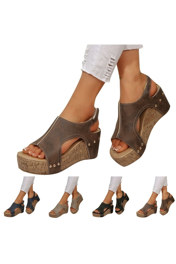 Wide Width Platform Wedge Sandals For Women Summer Dressy Open Toe Buckle Ankle Strap Platform Wedge Sandals Ladies Comfortable Low Heel Sandal Wedding Party Dress Shoe Size 6