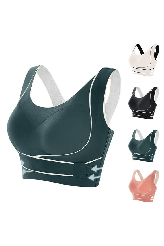 Wireless Sports Bras for Women Plus Size Push up Seamless Workout Bra Comfy Posture Corrector Sports Bra Front Criss Cross Bras with Side Buckle XL