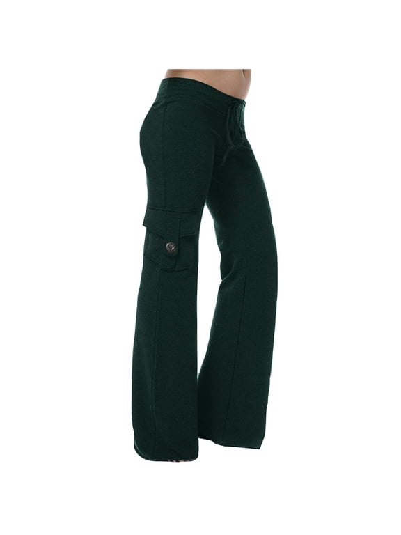 Women Cargo Pants Long with Paperbag Summer Low Rise Wide Leg Joggers Stretchy Plain Color Drawstring Hiking Trousers Loose Tall Length Lounge Slacks