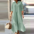 thumbnail image 1 of CFLVAEK Women Cotton Linen Dresses Casual Button Down Maxi Dress Loose Short Sleeve Collared Henley Dresses Lightweight Solid Beach Dress with Pockets Green M, 1 of 6
