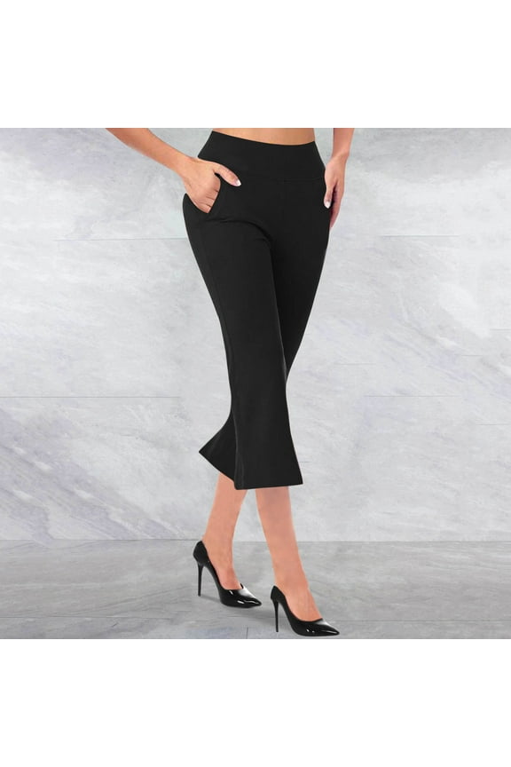 Women Flare Dress Pants with Pockets Dressy Slim Fit High Waist Capris Casual Summer Business Pant Female Capri Pant for Work