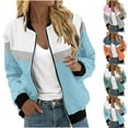 thumbnail image 1 of CFLVAEK Women's Bomber Jacket with Pockets Trendy Color Block Print Jackets Casual Zip Up Stand Collar Coat Loose Fit Long Sleeve Fall Outwear Gray XL, 1 of 6
