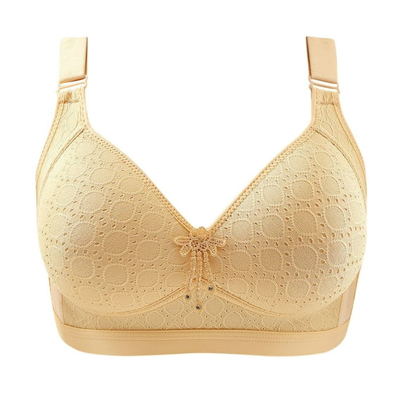CFLVAEK Women's Breathable Wirefree Bras High Support Everyday Bra Basic Eyelet Daily Bralette Leisure Full Coverage Buttery Soft Lingerie Beige L