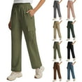 thumbnail image 1 of CFLVAEK Women's Cargo Capris Quick Dry Water Resistant Wide Leg Hiking Pants with Pockets Travel Casual Drawstring Elastic Waist Trousers Khaki M, 1 of 10