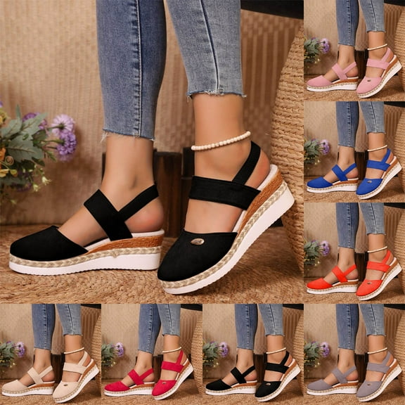 CFLVAEK Women's Closed Toe Sandals Arch Support Comfort Soft Footbed Flat Sandals Low Wedge Summer Indoor Outdoor Sandal Plus Size Size 7.5