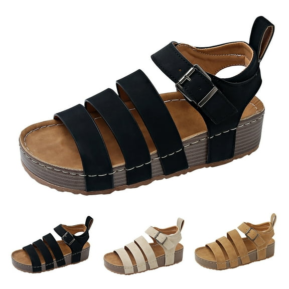 CFLVAEK Women's Comfortable Arch Support Wedge Sandals Open Toe Summer Walking Sandal Comfy Adjustable Ankle Strap Sandals Soft Cushion Sandals Size 5.5