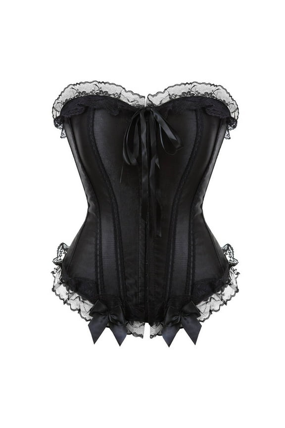 Women's Lace Bustier Corset with Skirts Strapless Overbust Bodice Renaissance Solid Lace Up Waist Cincher Lightweight Ladies Boned Steampunk Bustier Tops