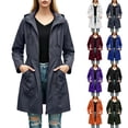 thumbnail image 1 of CFLVAEK Women's Long Rain Jackets Plus Size Drawstring Waisted Waterproof Hooded Trench Coat Outdoor Hiking Windbreaker with Pockets Army Green L, 1 of 6