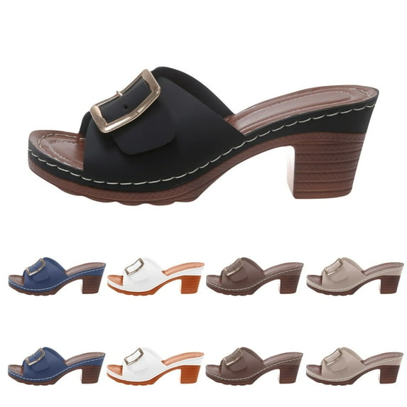 CFLVAEK Women's Low Block Chunky Heel Sandals Slip on Comfortable Casual Summer Sandals for Daily Wear Plus Size Open Toe Shoes Size 7