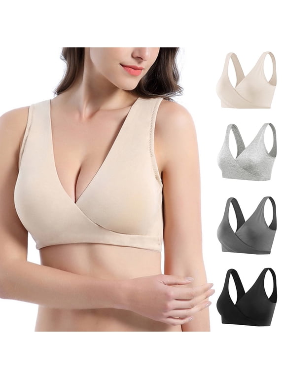 Women's Maternity Wrap Front Nursing Bra Ultra Comfort Wireless Maternity Bras No Padded Pregnancy Bralette Seamless Vest Type Bras Black M