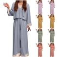 thumbnail image 1 of CFLVAEK Women's Pajamas Sets 2 Pcs Lace V Neck Sleepwear Loose Long Sleeve Tops and Pants Soft Silk Lounge Set Green, 1 of 5