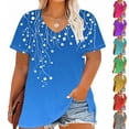 thumbnail image 1 of CFLVAEK Women's Plus Size Tops Fashion Graphic Tees Loose Fit V Neck T Shirts Casual Summer Going Out Short Sleeve Tshirts Light Blue XXXXL, 1 of 6