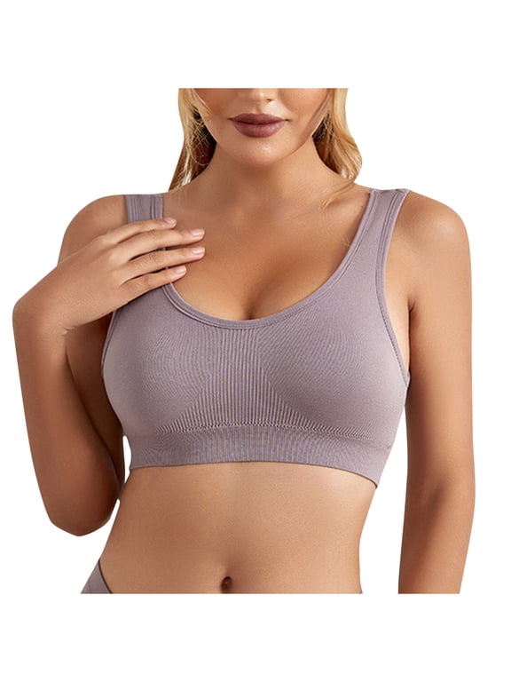 CFLVAEK Women's Ribbed Sports Bras for Heavy Breasts Comfy Scoop Neck Wirefree Bra Padding Streth Workout Bralette Moisture Wicking Fully Exercise Bralettes