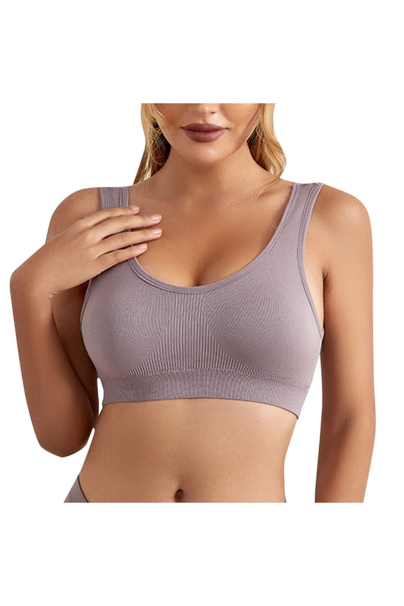 Women's Ribbed Sports Bras for Heavy Breasts Comfy Scoop Neck Wirefree Bra Padding Streth Workout Bralette Moisture Wicking Fully Exercise Bralettes