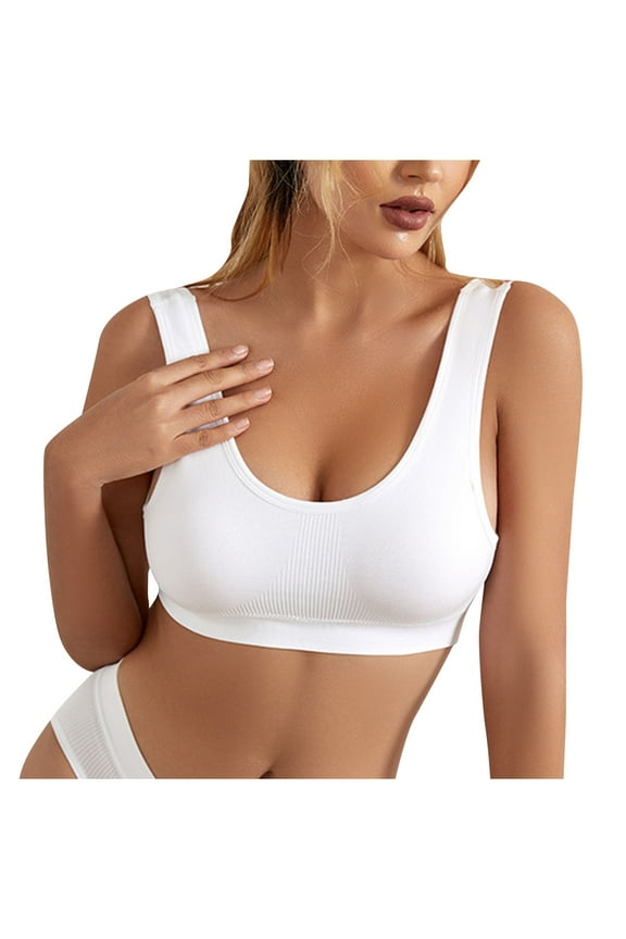 Women's Ribbed Sports Bras for Heavy Breasts Comfy Scoop Neck Wirefree Bra Padding Streth Workout Bralette Moisture Wicking Fully Exercise Bralettes